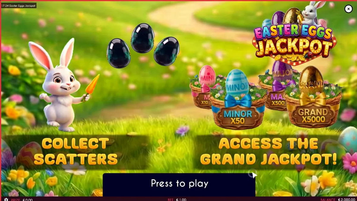 Tampilan visual slot Easter Eggs Jackpot dengan tema musim semi dan telur paskah