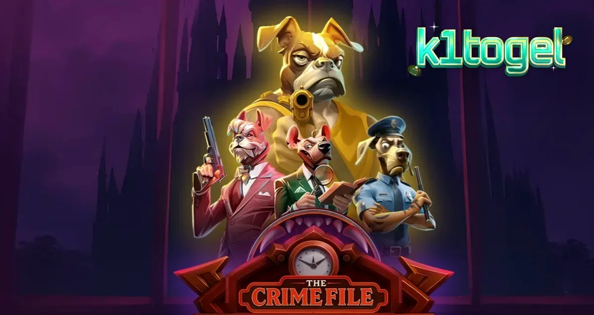 Tampilan visual slot The Crime File dengan tema detektif anjing noir